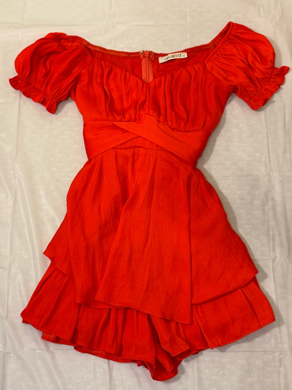 Red Puff-Sleeve mini romper